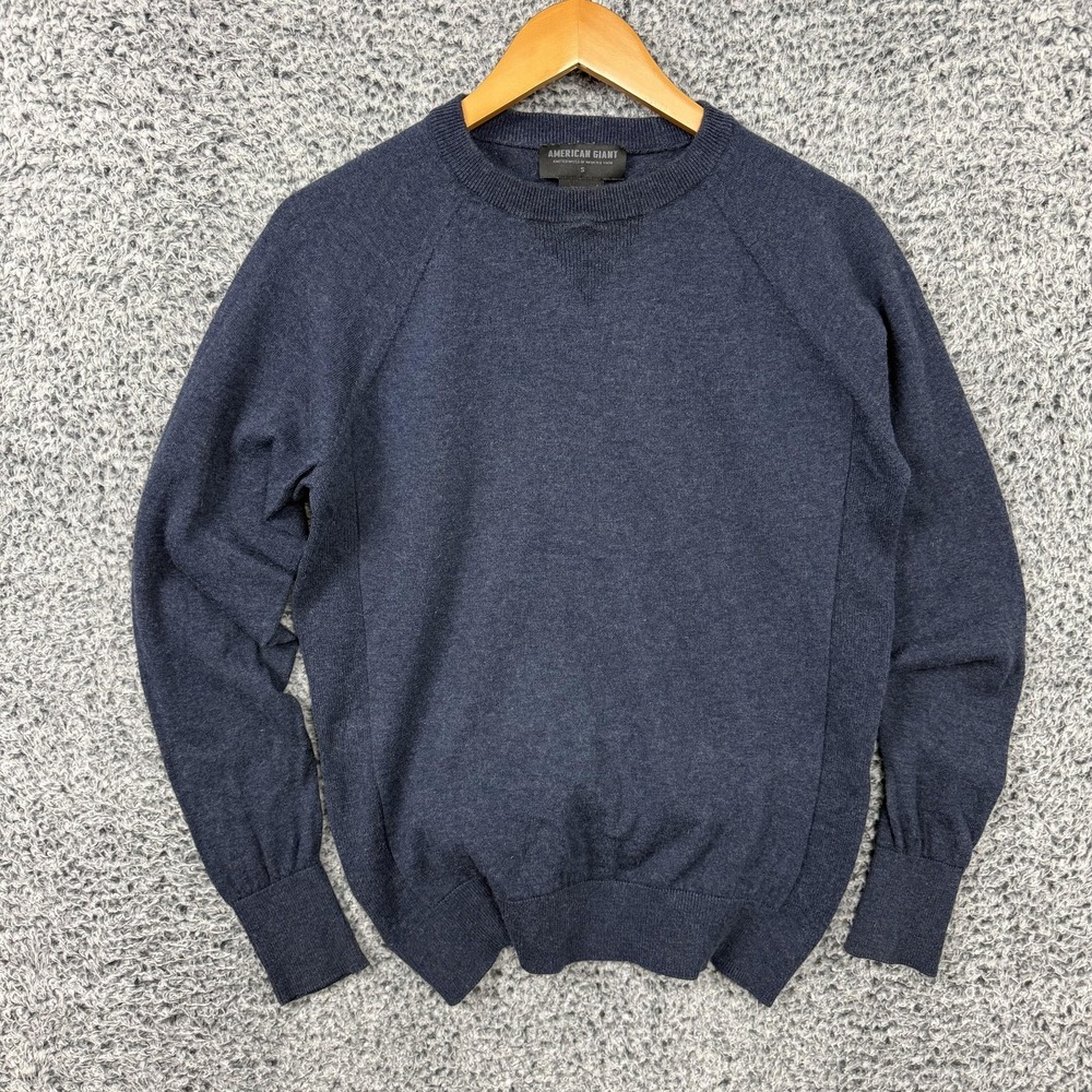 American Giant Sweater Mens Small Blue Merino Wool Blend Crewneck Knit Pullover